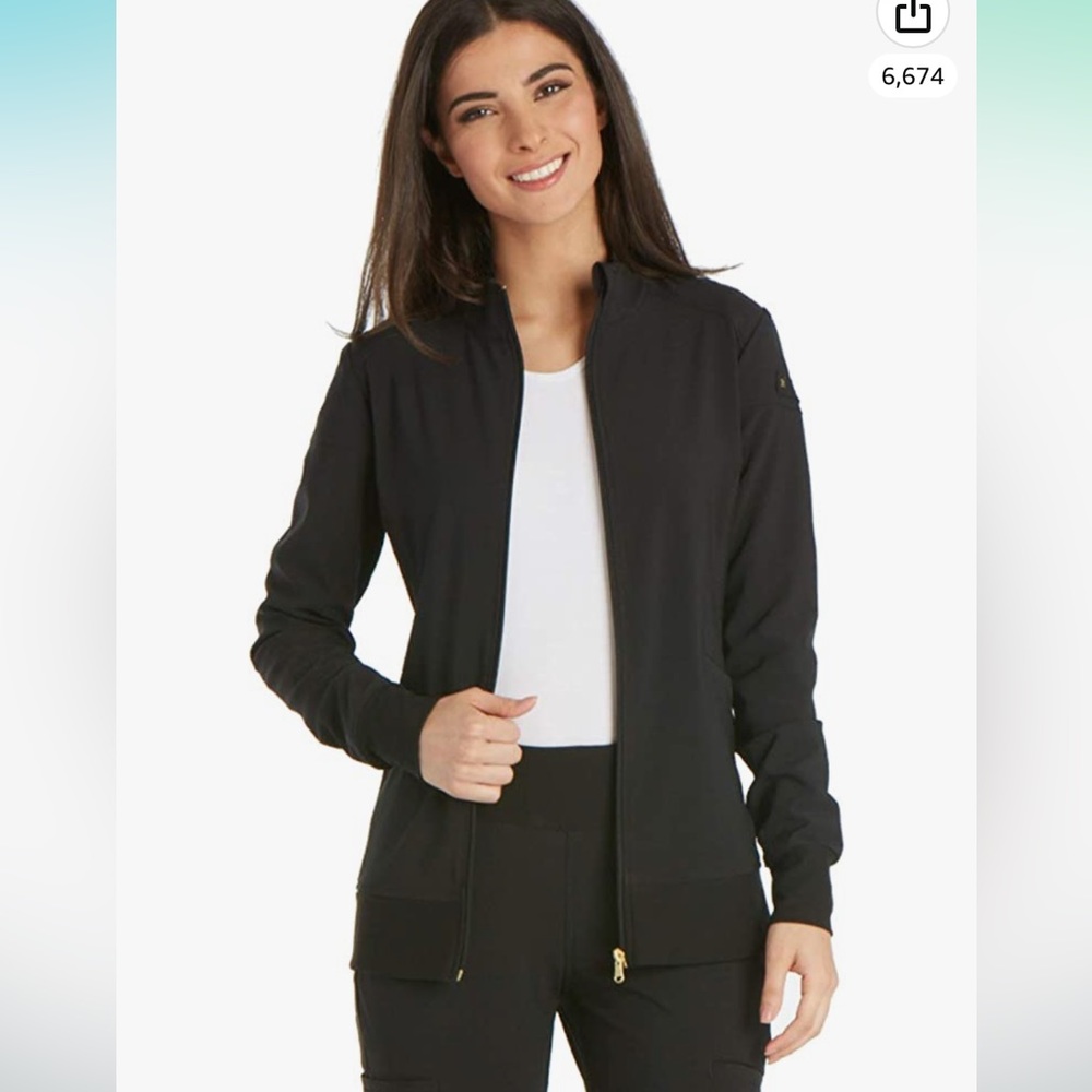 iflex by Cherokee Uniforms Zip Front Scrub Jacket for
Women - Black, Size XL